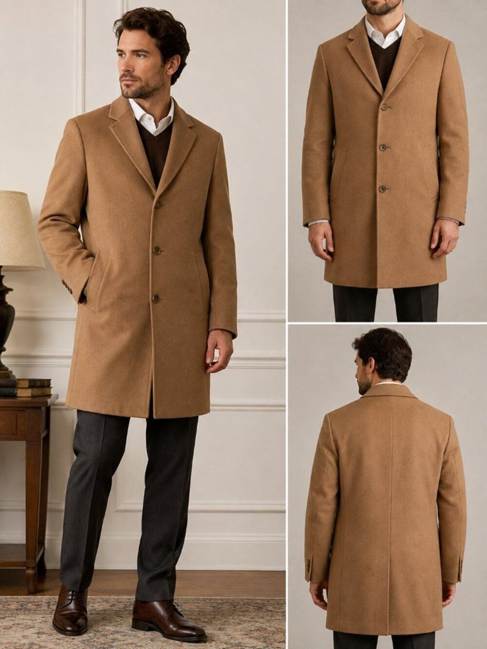 Jos A Bank Mens 42R Camel Wool Blend Overcoat Top Coat Old Money Quiet Luxury